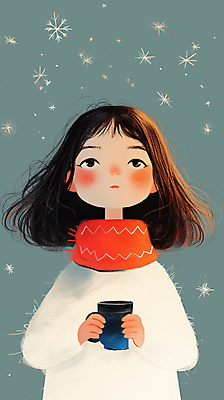 JPG 여자 어린이 겨울 일러스트 하늘 한명 미소 소녀 컵 목도리 추위 눈송이 눈내림 소녀한명만 국내일러스트 AI일러스트 AI콘텐츠 1 식기 잡화 계절 눈_날씨 표정 사람 여자한명만 소녀만 파일형식