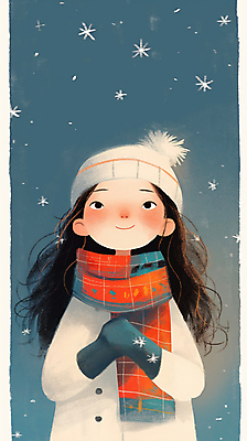 JPG 여자 행복 어린이 겨울 일러스트 하늘 털모자 한명 미소 소녀 파란색 목도리 추위 눈송이 눈내림 소녀한명만 손모아장갑 국내일러스트 AI일러스트 AI콘텐츠 모자_잡화 1 잡화 계절 감정 컬러 장갑 눈_날씨 표정 사람 여자한명만 소녀만 파일형식