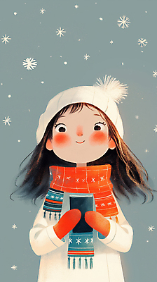 JPG 여자 행복 어린이 겨울 일러스트 하늘 털모자 한명 미소 소녀 컵 목도리 눈송이 눈내림 소녀한명만 손모아장갑 국내일러스트 AI일러스트 AI콘텐츠 모자_잡화 1 식기 잡화 계절 감정 장갑 눈_날씨 표정 사람 여자한명만 소녀만 파일형식