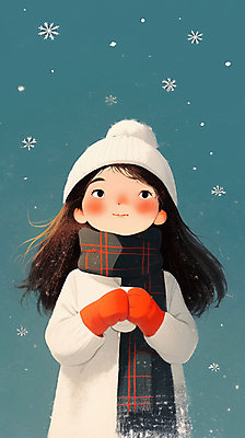 JPG 여자 행복 어린이 겨울 일러스트 털모자 한명 소녀 상반신 파란색 목도리 눈내림 소녀한명만 손모아장갑 국내일러스트 AI일러스트 AI콘텐츠 모자_잡화 1 잡화 계절 감정 컬러 장갑 눈_날씨 사람 여자한명만 소녀만 파일형식