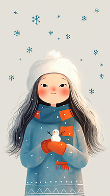 JPG 여자 행복 어린이 겨울 일러스트 눈사람 털모자 한명 미소 들기 소녀 파란색 목도리 추위 손모으기 눈내림 소녀한명만 손모아장갑 국내일러스트 AI일러스트 AI콘텐츠 모자_잡화 1 잡화 계절 감정 컬러 장갑 모션 눈_날씨 표정 사람 손짓 여자한명만 소녀만 파일형식