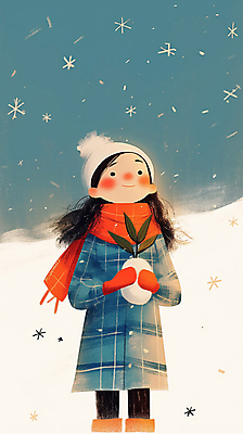 JPG 응시 여자 행복 어린이 겨울 일러스트 털모자 한명 미소 들기 소녀 파란색 목도리 추위 풀 눈내림 소녀한명만 손모아장갑 국내일러스트 AI일러스트 AI콘텐츠 식물 모자_잡화 1 시선 잡화 계절 감정 컬러 장갑 모션 눈_날씨 표정 사람 여자한명만 소녀만 파일형식