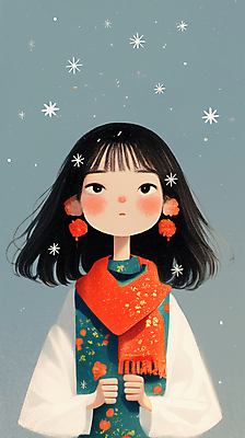 JPG 응시 여자 어린이 겨울 일러스트 한명 소녀 상반신 파란색 귀걸이 목도리 주먹 추위 눈내림 소녀한명만 국내일러스트 AI일러스트 AI콘텐츠 1 시선 잡화 계절 컬러 장신구 모션 눈_날씨 사람 여자한명만 소녀만 파일형식