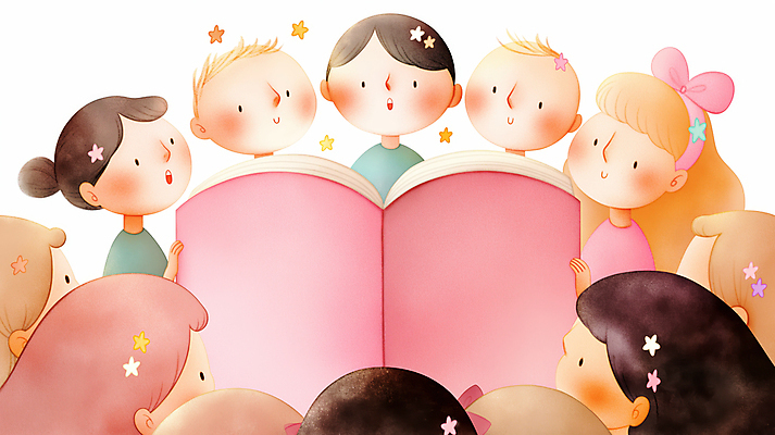 JPG 여자 교육 남자 어린이 분홍색 일러스트 이야기 소녀 소년 여러명 책 친구 독서 집중 읽기 소통 둘러앉은 어린이만 국내일러스트 AI일러스트 AI콘텐츠 컬러 다수 컨셉 관계 모션 사람 파일형식