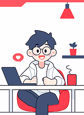 전신 남자 화분 말풍선 의자 일러스트 조명 선반 한명 미소 들기 앉기 성인 컵 빨간색 사무실 독서 하트 책상 성인남자한명만 안경낌 국내일러스트 AI파일 모양 1 식기 안경 컬러 가구 비즈니스 모션 표정 사람 남자한명만 성인남자만 파일형식 벡터