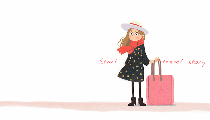 전신 PSD 모자 원피스 여자 여행 일러스트 한명 성인 캐리어 목도리 자유 잡기 고독 시작 성인여자한명만 국내일러스트 1 잡화 옷 감정 컨셉 모션 사람 여행가방 여자한명만 성인여자만 파일형식