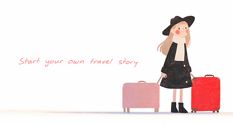 전신 PSD 모자 원피스 여자 여행 일러스트 한명 미소 성인 캐리어 목도리 자유 잡기 고독 시작 성인여자한명만 국내일러스트 1 잡화 옷 감정 컨셉 모션 표정 사람 여행가방 여자한명만 성인여자만 파일형식