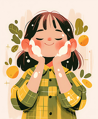 JPG 여자 행복 얼굴 어린이 일러스트 나뭇잎 따뜻함 한명 미소 웃음 소녀 상반신 연두색 노란색 귀여움 눈감음 청결 잠옷 세수 비누거품 소녀한명만 국내일러스트 AI일러스트 AI콘텐츠 1 옷 감정 컬러 컨셉 잎 모션 표정 사람 신체부위 초록색 거품 위생 여자한명만 소녀만 파일형식