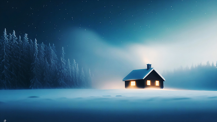 JPG 나무 편집이미지 설경 겨울 자연 밤하늘 사람없음 추위 안개 눈 저녁 숲속 오두막 편집실사 AI포토 AI콘텐츠 자연요소 식물 계절 하늘 날씨 풍경 야간 숲 CG 생태계 파일형식