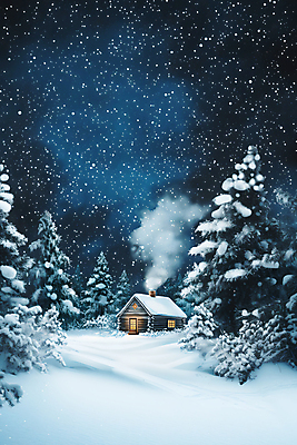 JPG 나무 편집이미지 설경 겨울 자연 밤하늘 굴뚝 사람없음 설원 추위 눈 연기 저녁 숲속 오두막 편집실사 AI포토 AI콘텐츠 자연요소 식물 계절 하늘 날씨 눈_날씨 풍경 야간 숲 CG 생태계 파일형식