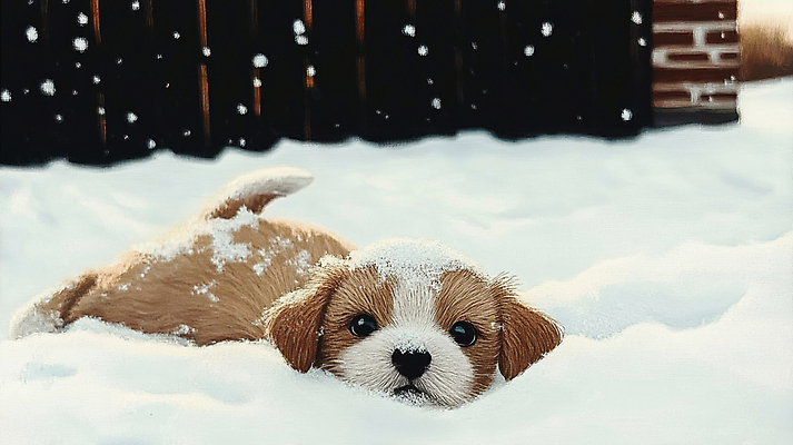 JPG 동물 편집이미지 한마리 겨울 붓터치 사람없음 귀여움 눈 강아지 그림 캔버스 함박눈 눈내림 눈덮임 묻힘 편집실사 자연요소 1 계절 컨셉 모션 날씨 눈_날씨 반려동물 개 CG 파일형식