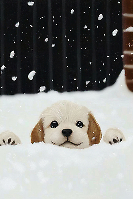 JPG 동물 편집이미지 한마리 겨울 붓터치 사람없음 귀여움 눈 강아지 그림 캔버스 함박눈 눈내림 눈덮임 묻힘 편집실사 자연요소 1 계절 컨셉 모션 날씨 눈_날씨 반려동물 개 CG 파일형식