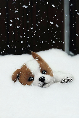 JPG 동물 편집이미지 한마리 겨울 붓터치 사람없음 귀여움 눈 강아지 그림 캔버스 함박눈 눈내림 눈덮임 묻힘 편집실사 자연요소 1 계절 컨셉 모션 날씨 눈_날씨 반려동물 개 CG 파일형식