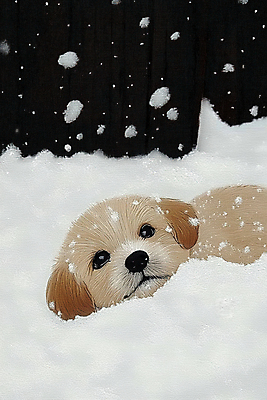 JPG 동물 편집이미지 한마리 겨울 붓터치 사람없음 귀여움 눈 강아지 그림 캔버스 함박눈 눈내림 눈덮임 묻힘 편집실사 자연요소 1 계절 컨셉 모션 날씨 눈_날씨 반려동물 개 CG 파일형식