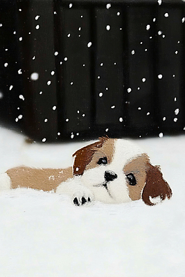 JPG 동물 편집이미지 한마리 겨울 붓터치 사람없음 귀여움 눈 강아지 그림 캔버스 함박눈 눈내림 눈덮임 묻힘 편집실사 자연요소 1 계절 컨셉 모션 날씨 눈_날씨 반려동물 개 CG 파일형식