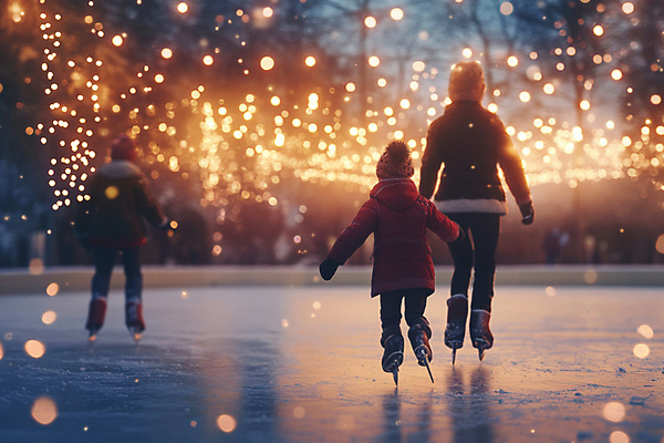 JPG 전신 편집이미지 여자 남자 어린이 스포츠 겨울 데이트 소녀 소년 성인 취미 세명 빛 스케이트 추억 보케 빙판 아이스링크 편집실사 AI인물포토 AI콘텐츠 계절 스포츠용품 컨셉 사람 CG 파일형식 AI포토