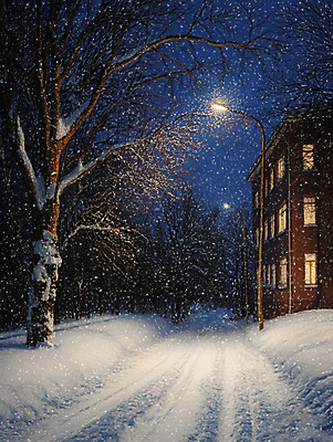 JPG 나무 편집이미지 겨울 가로등 주택 사람없음 빛 마을 저녁 눈길 눈내림 눈덮임 편집실사 AI포토 AI콘텐츠 식물 계절 공공시설 길 컨셉 눈_날씨 건물 야간 CG 파일형식