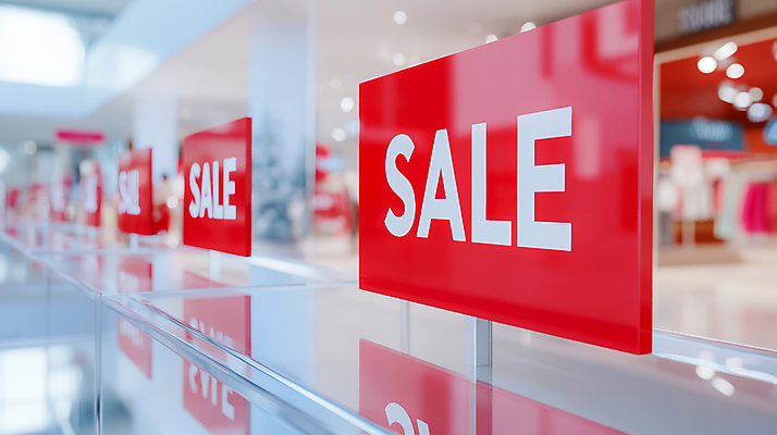 JPG 편집이미지 창문 간판 사람없음 빨간색 반사 세일 팻말 쇼핑몰 백화점 편집실사 AI포토 AI콘텐츠 컬러 프레임 상점 CG 파일형식