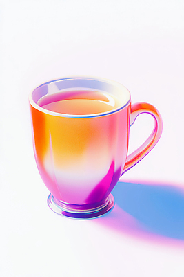 JPG 편집이미지 그림자 사람없음 컵 빛 컬러풀 액체 네온 광택 홀로그램 편집3D AI컴퓨터그래픽 AI콘텐츠 식기 컬러 3D 파일형식