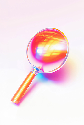 JPG 편집이미지 유리 돋보기 그림자 사람없음 빛 컬러풀 확대 네온 광택 볼록렌즈 홀로그램 편집3D AI컴퓨터그래픽 AI콘텐츠 컬러 재질 3D 파일형식