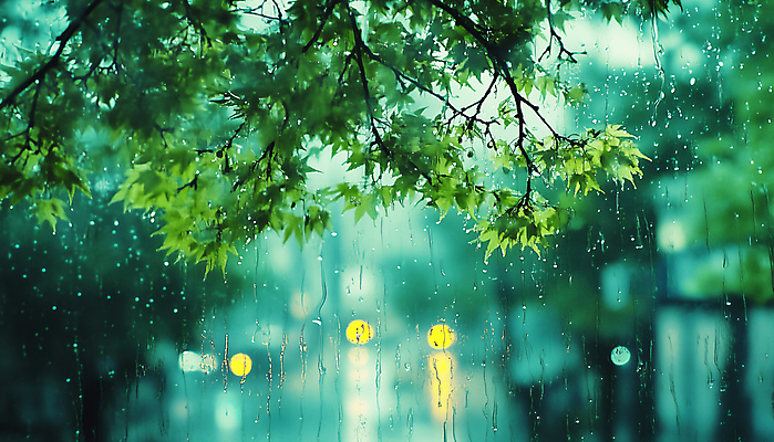 JPG 편집이미지 나뭇잎 풍경 사람없음 초록색 나뭇가지 비 보케 감성 편집실사 AI포토 AI콘텐츠 자연요소 나무 컬러 컨셉 잎 날씨 CG 파일형식