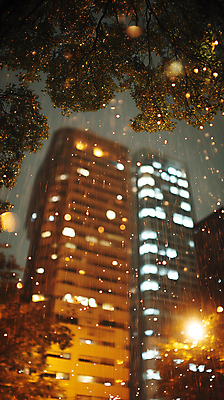 JPG 나무 편집이미지 풍경 사람없음 건물 노란색 도시 비 보케 감성 편집실사 AI포토 AI콘텐츠 자연요소 식물 건축물 컬러 컨셉 날씨 CG 파일형식