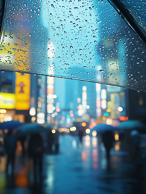 JPG 편집이미지 실루엣 우산 풍경 사람없음 건물 파란색 도시 비 보케 감성 편집실사 AI포토 AI콘텐츠 자연요소 건축물 컬러 컨셉 날씨 촬영기법 CG 파일형식