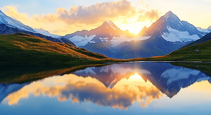 JPG 구름 편집이미지 호수 자연 하늘 풍경 사람없음 햇빛 반사 설산 산맥 편집실사 AI포토 AI콘텐츠 자연요소 산 태양 CG 생태계 파일형식