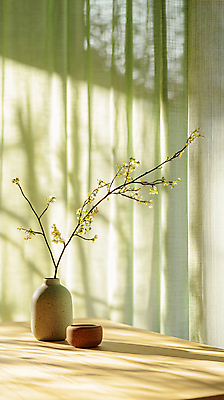 JPG 편집이미지 꽃 탁자 휴식 그림자 사람없음 초록색 인테리어 햇빛 꽃병 커튼 편안함 편집실사 AI포토 AI콘텐츠 식물 디자인 컬러 가구 컨셉 태양 감각 CG 파일형식