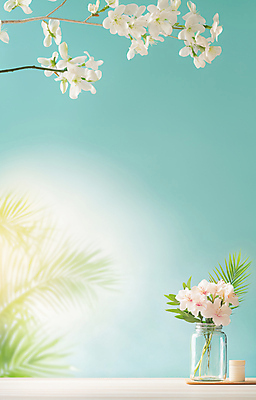 JPG 편집이미지 꽃 잎 탁자 휴식 그림자 사람없음 인테리어 꽃병 나뭇가지 편안함 민트색 편집실사 AI포토 AI콘텐츠 나무 식물 디자인 컬러 가구 컨셉 감각 CG 파일형식