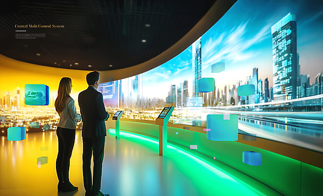 전신 PSD 편집이미지 여자 남자 미래 기술 서기 성인 두명 디지털 미래도시 멀티스크린 입체도형 첨단 컨트롤 의료성형뷰티 성인만 AI_인공지능 이미지편집 편집실사 도형 컨셉 모션 사람 스크린 도시 입체 CG 파일형식