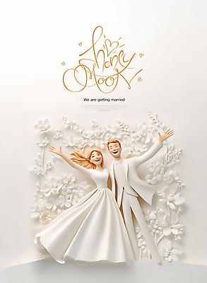 전신 PSD 편집이미지 여자 남자 꽃 행복 신부 웨딩드레스 신랑 결혼 결혼식 사랑 웃음 턱시도 성인 두명 손들기 손잡기 흰색 풀 페이퍼아트 청첩장 신혼 성인만 이미지편집 식물 드레스 감정 컬러 모션 카드_감사 표정 사람 정장 이벤트 파일형식