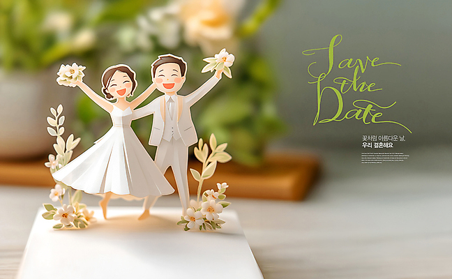전신 PSD 편집이미지 여자 남자 꽃 행복 신부 웨딩드레스 신랑 결혼 결혼식 사랑 웃음 들기 턱시도 성인 두명 손들기 풀 페이퍼아트 청첩장 신혼 베이지색 성인만 이미지편집 식물 드레스 감정 컬러 모션 카드_감사 표정 사람 정장 이벤트 파일형식
