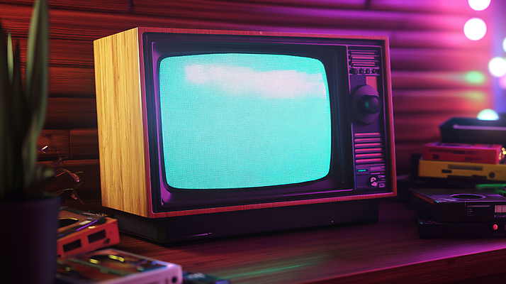 JPG 편집이미지 사람없음 컬러풀 텔레비전 카세트테이프 빈티지 복고 보케 편집실사 AI포토 AI콘텐츠 컬러 컨셉 전자제품 CG 파일형식