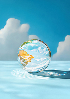 JPG 구름 편집이미지 지구 하늘색 그림자 사람없음 물 모형 깨끗함 원형 디지털합성 유리구슬 편집실사 AI컴퓨터그래픽 AI콘텐츠 자연요소 도형 컨셉 유리 파란색 구슬 CG 파일형식