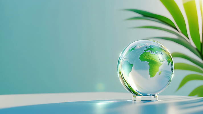 JPG 편집이미지 지구 하늘색 잎 그림자 사람없음 모형 깨끗함 원형 디지털합성 유리구슬 편집실사 AI컴퓨터그래픽 AI콘텐츠 도형 식물 컨셉 유리 파란색 구슬 CG 파일형식