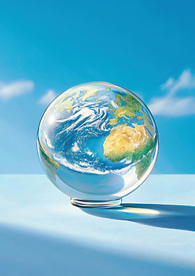 JPG 구름 편집이미지 지구 하늘색 하늘 그림자 사람없음 모형 깨끗함 원형 디지털합성 유리구슬 편집실사 AI컴퓨터그래픽 AI콘텐츠 자연요소 도형 컨셉 유리 파란색 구슬 CG 파일형식