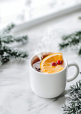 JPG 편집이미지 겨울 오렌지 잔 건강 사람없음 흰색 차 수증기 감기 디지털합성 슬라이스 산딸기 솔잎 시나몬 뱅쇼 편집실사 AI포토 AI콘텐츠 식기 계절 음료 컬러 잎 과일 와인 질병 CG 파일형식