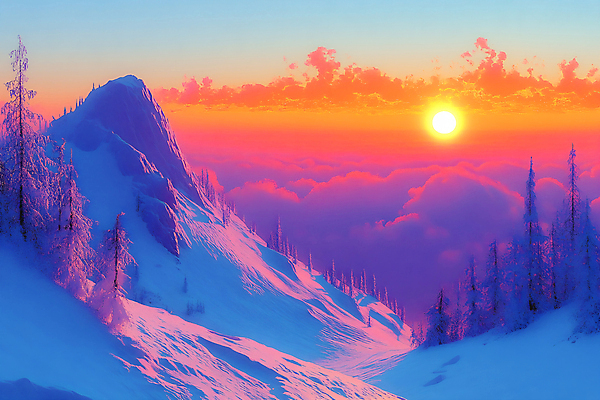 JPG 나무 구름 편집이미지 설경 겨울 사람없음 빛 태양 일몰 눈 쌓인눈 설산 편집실사 AI포토 AI콘텐츠 자연요소 식물 계절 날씨 산 풍경 노을 CG 파일형식