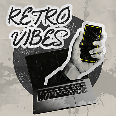 PSD 편집이미지 손 스티커 들기 신체부위 노트북 스마트폰 검은색 질감 복고 콜라주 쏟아짐 이미지편집 컬러 모션 사람 전자제품 핸드폰 스마트기기 파일형식