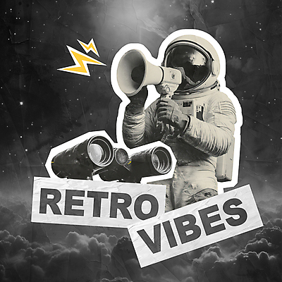 PSD 편집이미지 스티커 한명 성인 우주 검은색 확성기 망원경 우주비행사 질감 복고 콜라주 번개모양 성인한명만 이미지편집 모양 1 컬러 사람 번개 성인만 파일형식