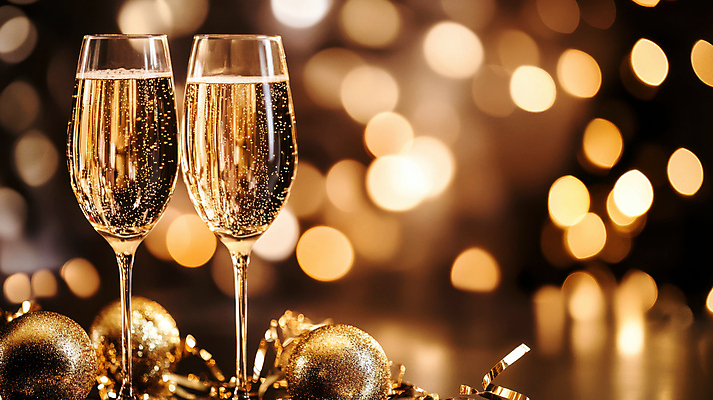 JPG 편집이미지 새해 사람없음 노란색 파티 금색 샴페인 샴페인잔 보케 스파클링 연말 오너먼트 편집실사 AI포토 AI콘텐츠 컬러 크리스마스장식 술잔 주류 이벤트 CG 파일형식