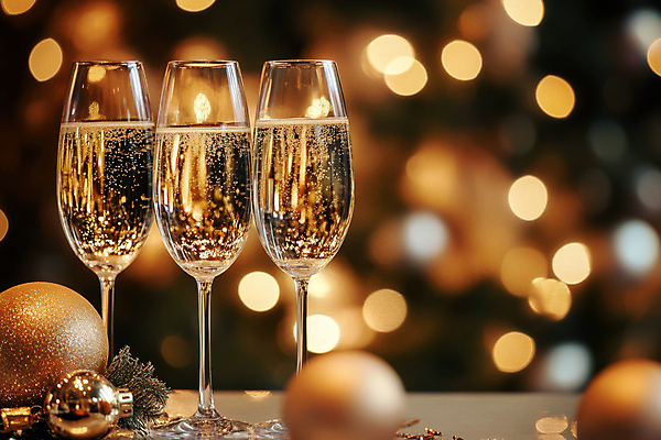 JPG 편집이미지 새해 사람없음 파티 금색 샴페인 샴페인잔 보케 스파클링 연말 오너먼트 편집실사 AI포토 AI콘텐츠 컬러 크리스마스장식 술잔 주류 이벤트 CG 파일형식