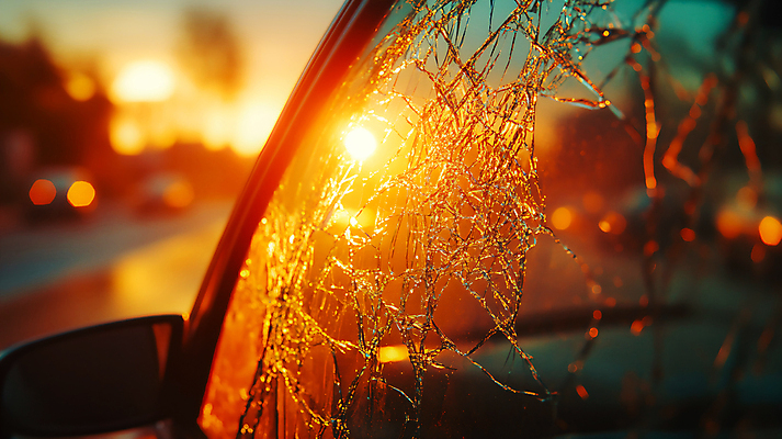 JPG 편집이미지 창문 자동차 유리 사람없음 햇빛 일몰 교통사고 사건 보케 깨짐 차사고 편집실사 AI포토 AI콘텐츠 육상교통 컨셉 재질 태양 노을 CG 파일형식