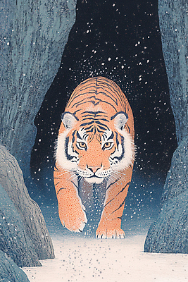 JPG 일러스트 사람없음 눈 호랑이 동굴 백두산 국내일러스트 AI일러스트 AI콘텐츠 자연요소 포유류 날씨 산 파일형식