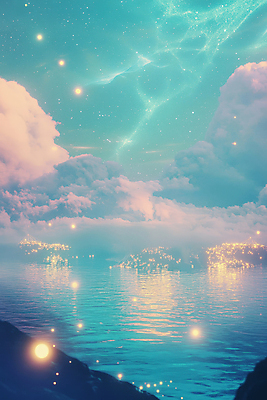 JPG 구름 편집이미지 바다 하늘 사람없음 꿈 신비 민트색 몽환 이미지편집 편집실사 AI컴퓨터그래픽 AI콘텐츠 자연요소 컬러 컨셉 CG 파일형식