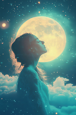 JPG 구름 편집이미지 여자 밤하늘 한명 상반신 성인 눈감음 꿈 신비 달빛 민트색 몽환 성인여자한명만 이미지편집 편집실사 AI컴퓨터그래픽 AI콘텐츠 자연요소 1 컬러 컨셉 모션 하늘 사람 달 야간 CG 여자한명만 성인여자만 파일형식