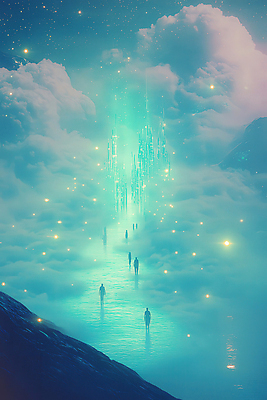 JPG 구름 편집이미지 실루엣 길 여러명 성인 꿈 신비 민트색 몽환 환상 성인만 이미지편집 편집실사 AI컴퓨터그래픽 AI콘텐츠 자연요소 컬러 다수 컨셉 촬영기법 사람 CG 파일형식