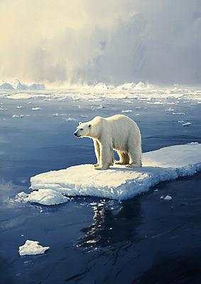 JPG 편집이미지 바다 하늘 사람없음 파란색 반사 북극곰 빙하 지구온난화 기후변화 위기 편집실사 AI포토 AI콘텐츠 녹이기 컬러 곰 모션 날씨 변화 CG 파일형식