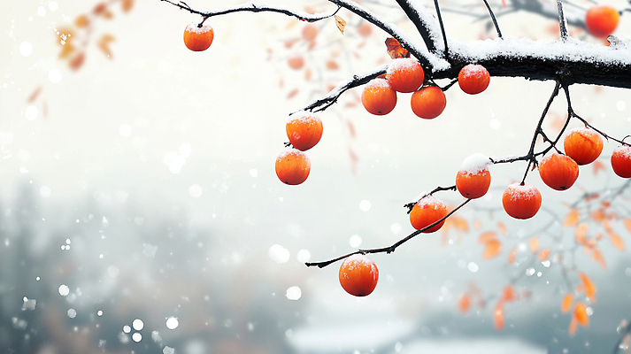 JPG 편집이미지 겨울 나뭇잎 매달리기 감 풍경 사람없음 나뭇가지 시골 눈 디지털합성 홍시 쌓인눈 편집실사 AI포토 AI콘텐츠 자연요소 나무 계절 잎 과일 모션 날씨 CG 파일형식